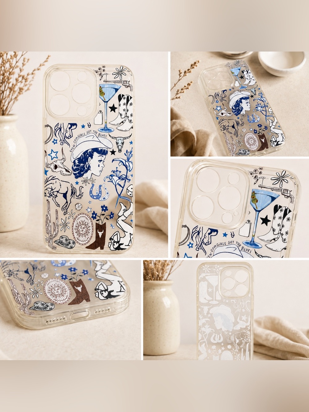 Western Cowboy Clear Case Blue Rodeo Print iPhone 16 Pro